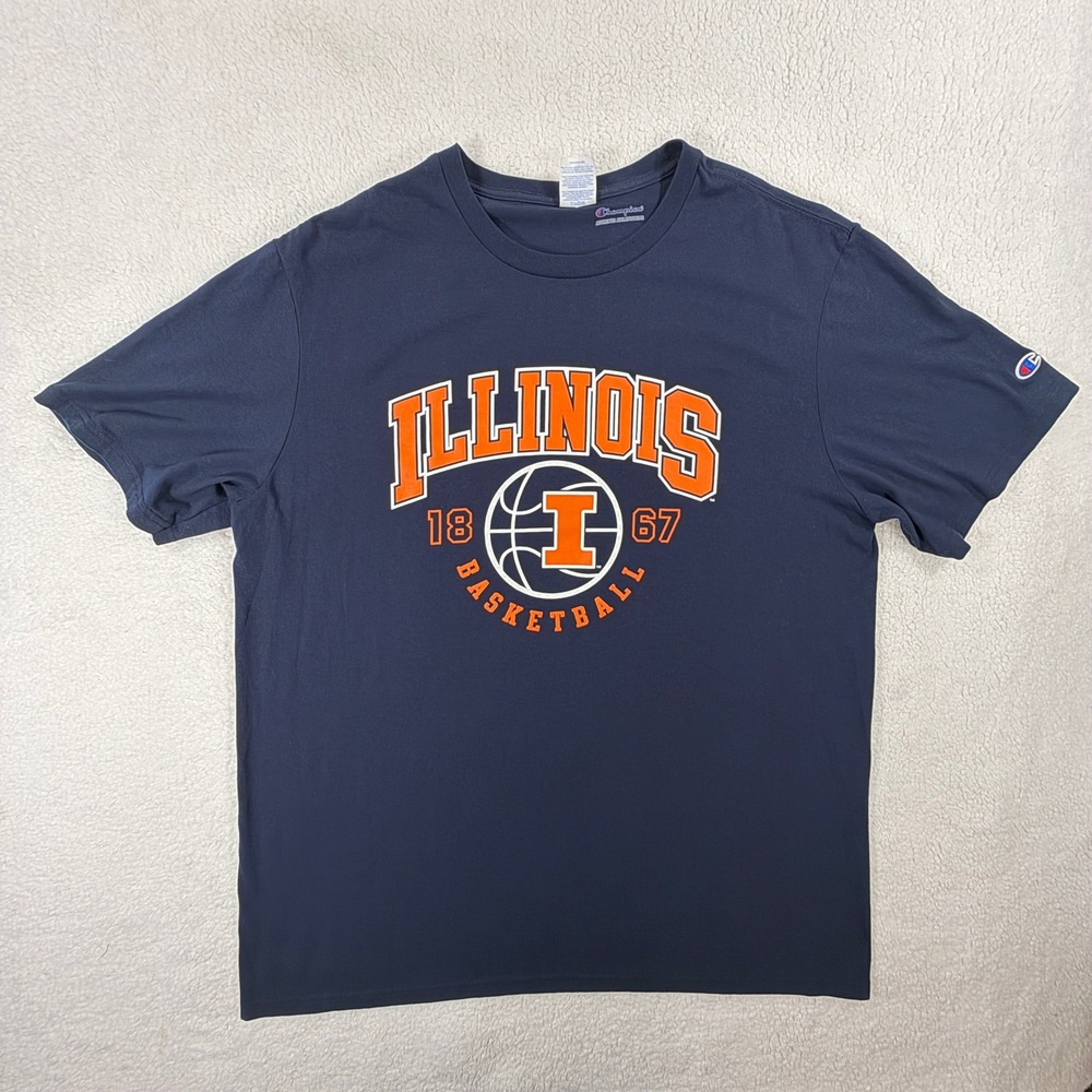 Champion T-Shirt Men 2XL Navy Blue Excellent Illinois Basketball NCAA Graphic - Picture 2 of 6